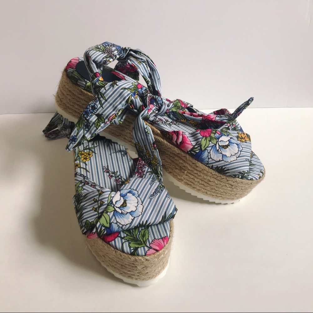 Zara Floral Raffia Platform Shoes